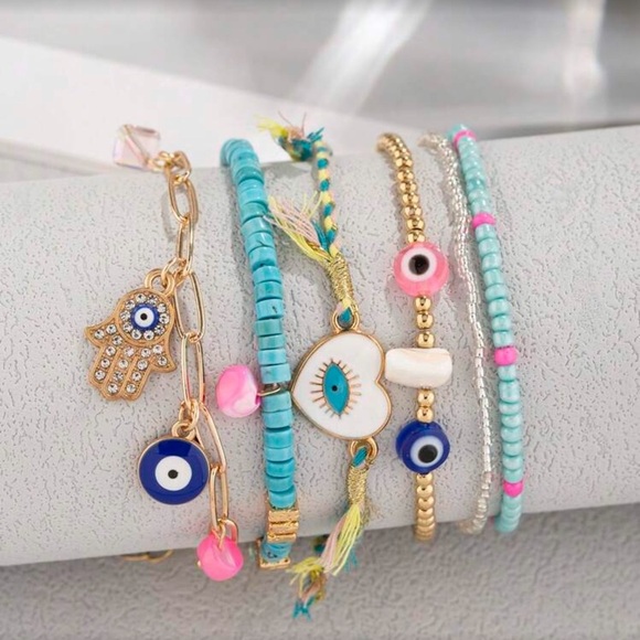 ✨NEW Heart Beach Bohemian Colorful Beaded Charm Anklet Set - Picture 5 of 5